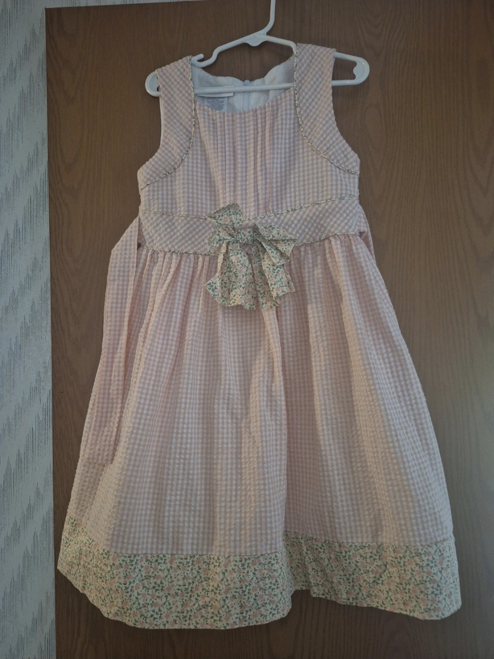 Bonnie Jean Pink Seersucker Floral Bow Party Dress